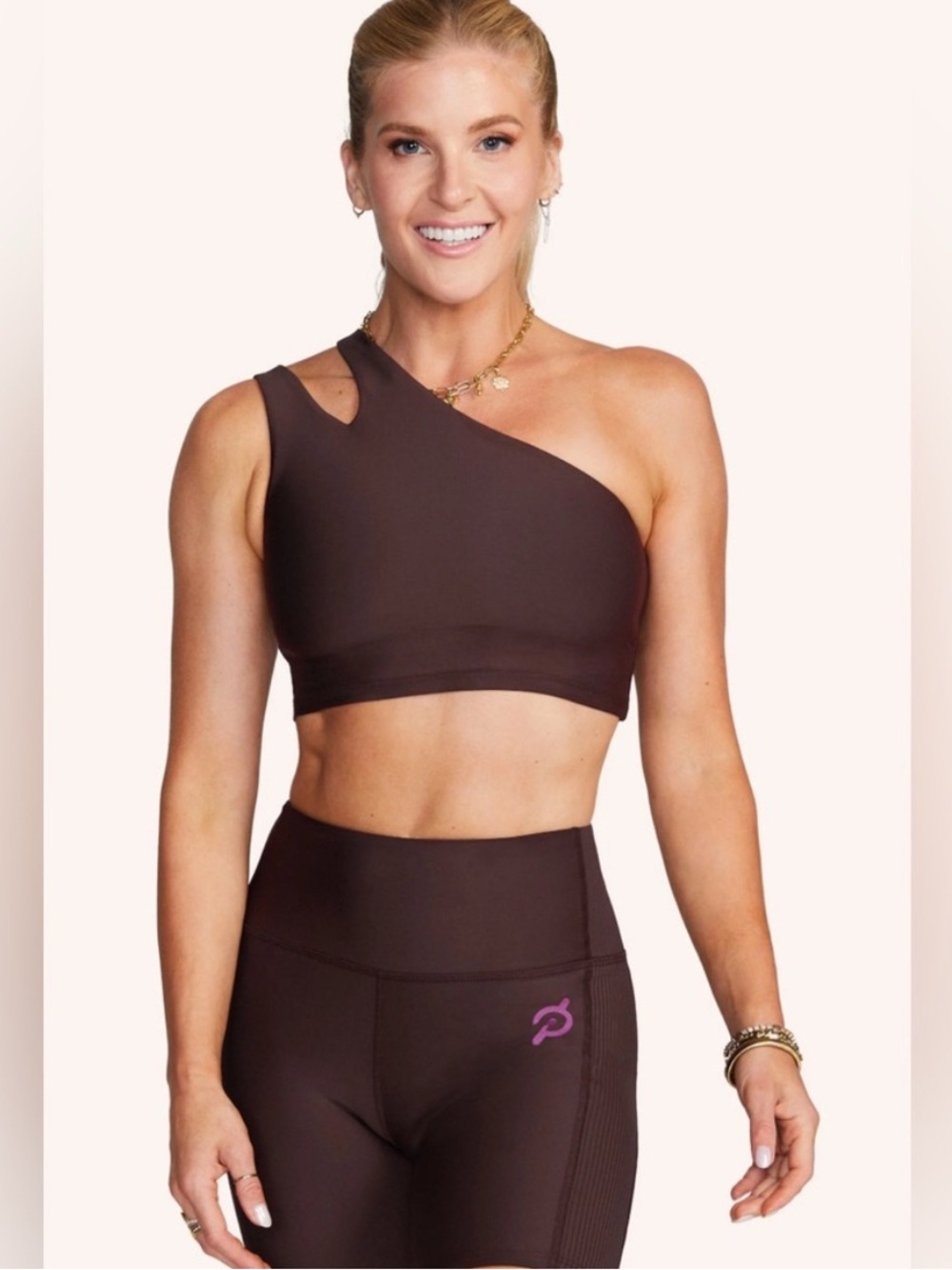Peloton Show Upside to Side One Shoulder Sports Bra Brown Size Large